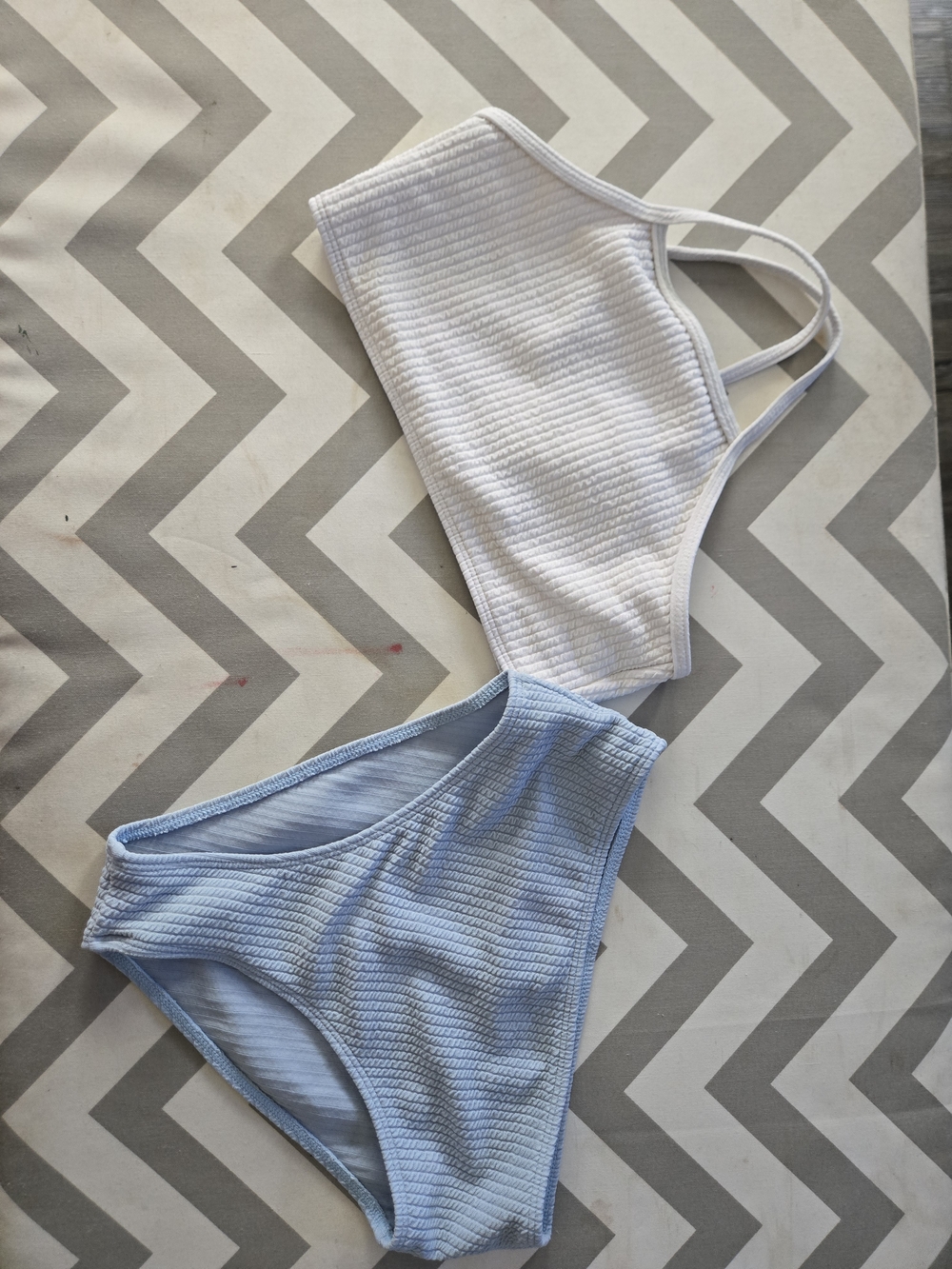 Tano White and Light Blue Ribbed Bikini Set